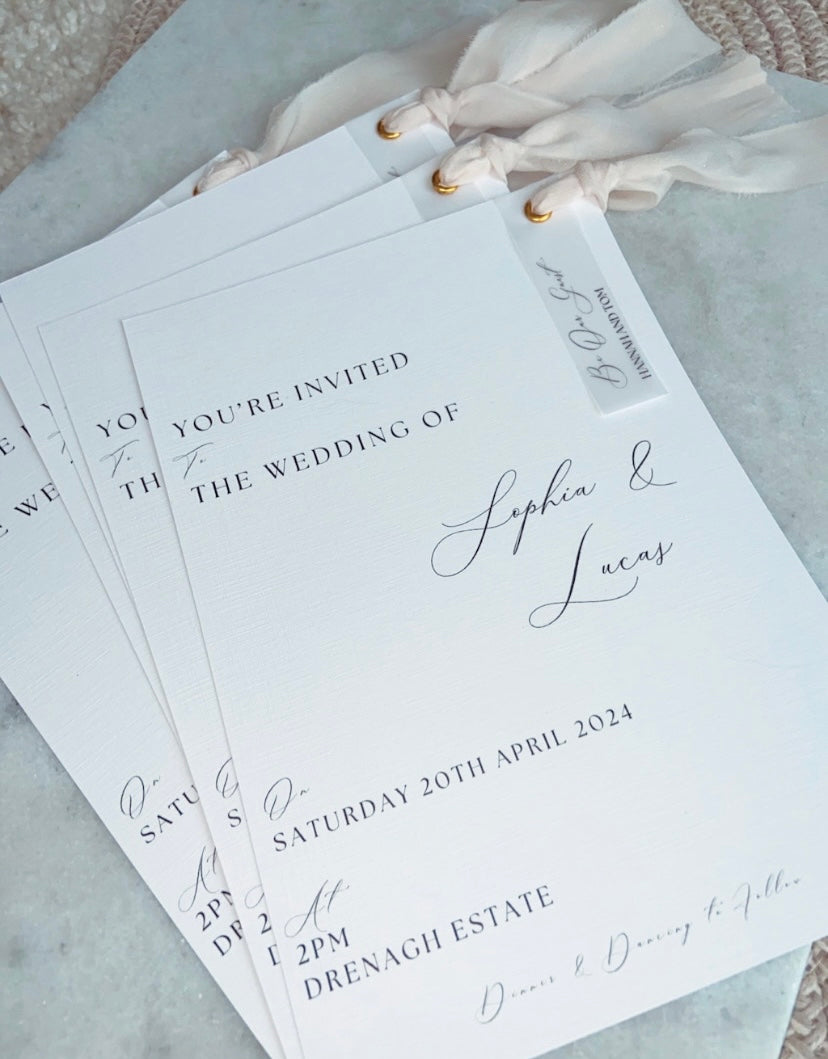 Wedding Invitation with Vellum Guest Name and Ribbon Tie