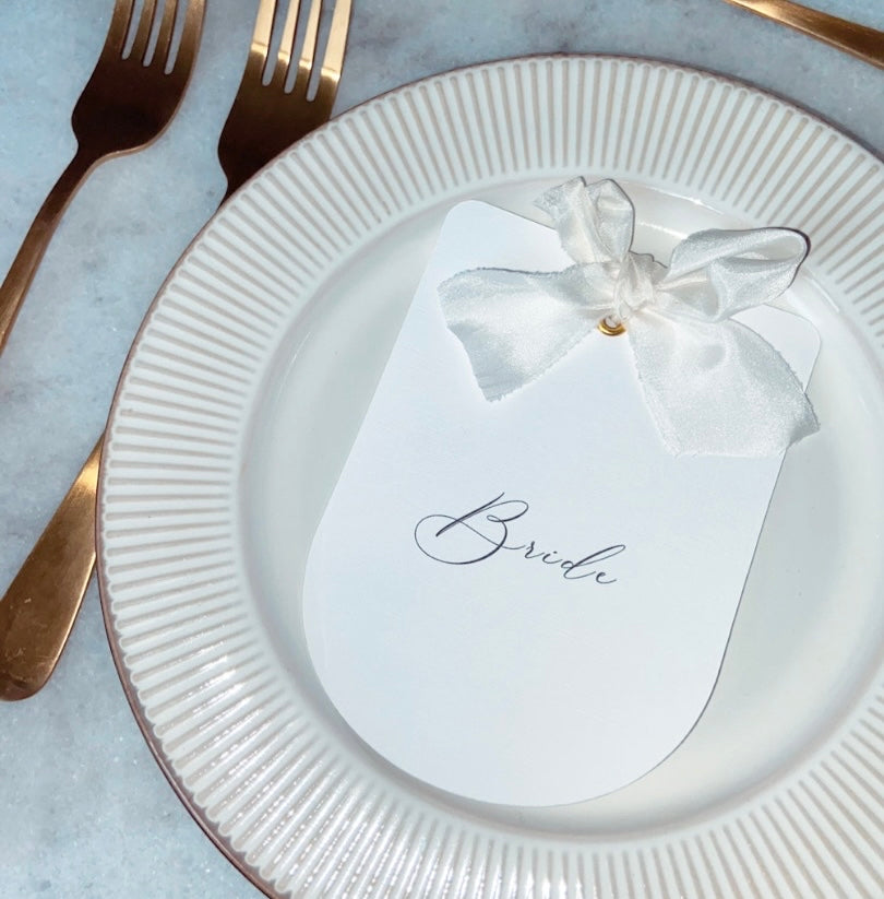 Wedding Arched Place Name Card with Ribbon Bow