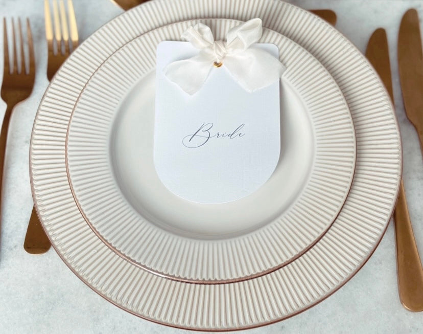 Wedding Arched Place Name Card with Ribbon Bow