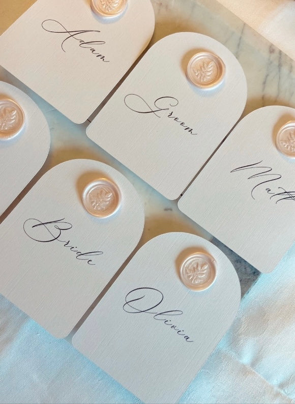 Wedding Arched Place Name Card with Wax Seal
