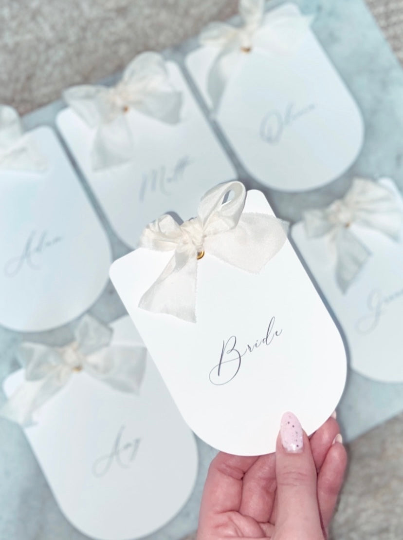 Wedding Arched Place Name Card with Ribbon Bow