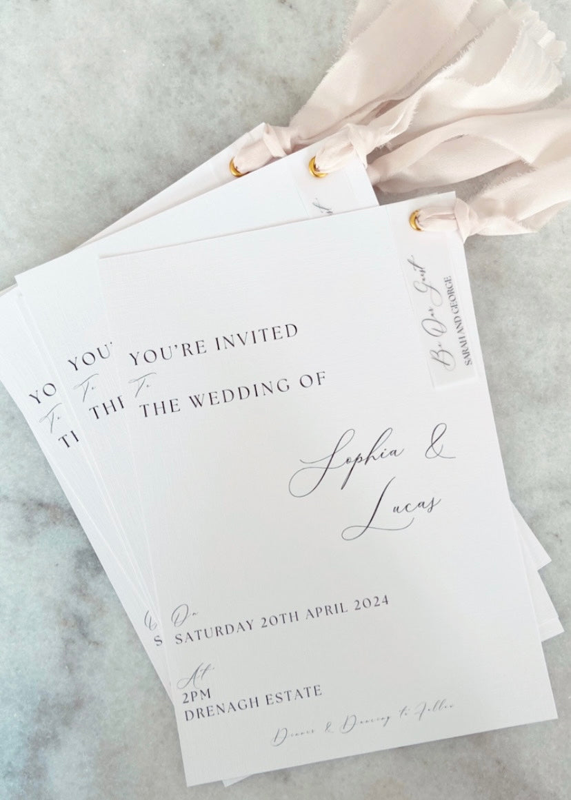Wedding Invitation with Vellum Guest Name and Ribbon Tie