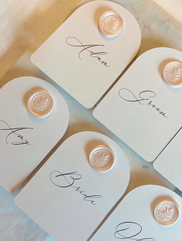 Wedding Arched Place Name Card with Wax Seal