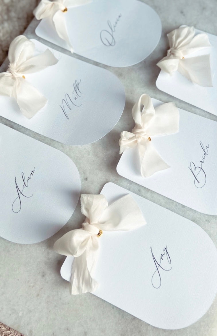 Wedding Arched Place Name Card with Ribbon Bow