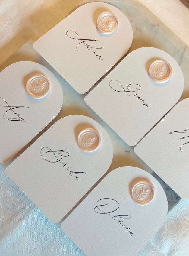 Wedding Arched Place Name Card with Wax Seal