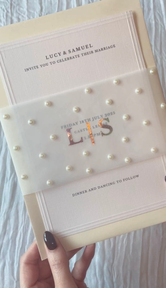 Wedding Invitation with Pearl Belly Band