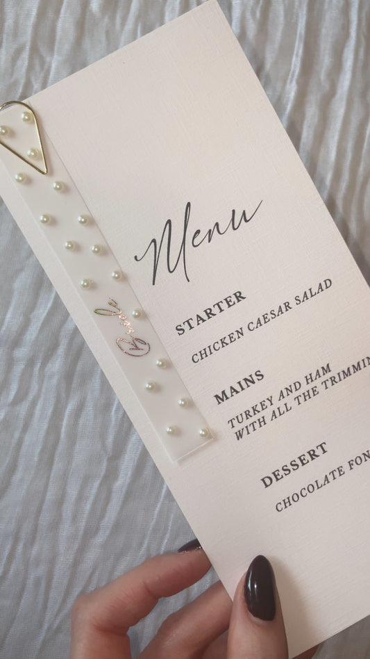 Wedding Menu with Pearl Place Name