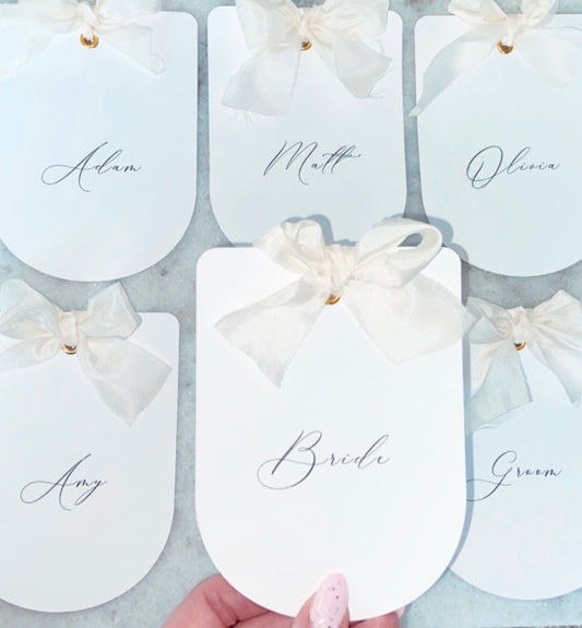 Wedding Arched Place Name Card with Ribbon Bow