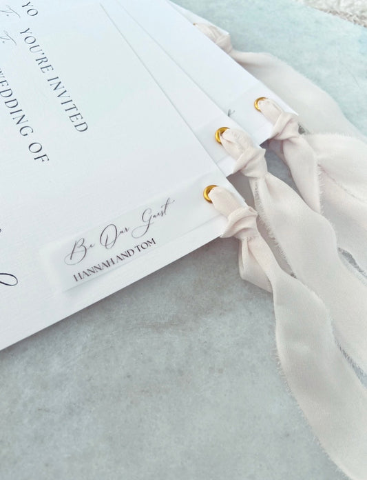 Wedding Invitation with Vellum Guest Name and Ribbon Tie