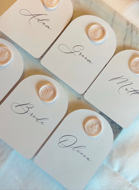 Wedding Arched Place Name Card with Wax Seal