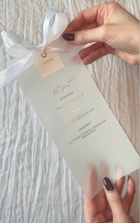 Wedding Menu in Vellum with Place Name