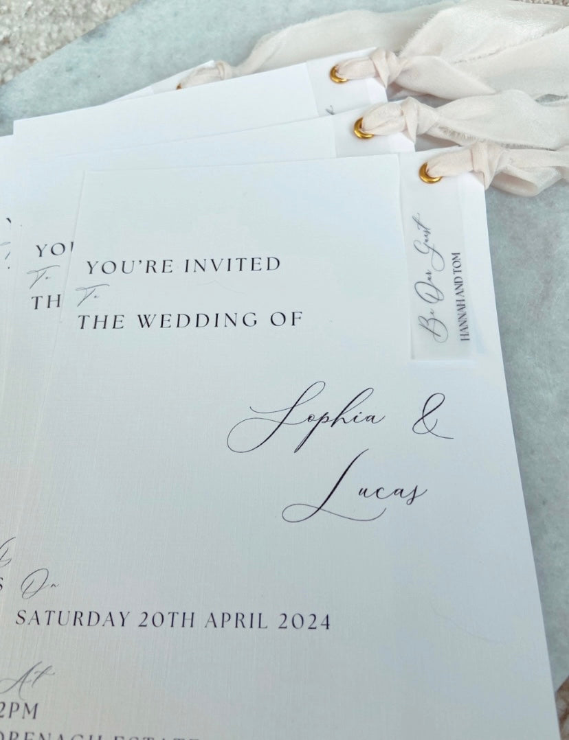 Wedding Invitation with Vellum Guest Name and Ribbon Tie